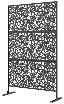 Produktbild von Dekorative Sichtschutzwand fš¹r den Au?enbereich, Garten-Rankgitter, 3-teilig mit Blumenmuster, Stahl, 122 x 45 x 198 cm, Schwarz