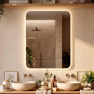 Image de Miroir de salle de bain LED Palmiro avec fonction anti-buée | Couleur : transparent/verre | Dimensions : 70 x 3 x 90 cm