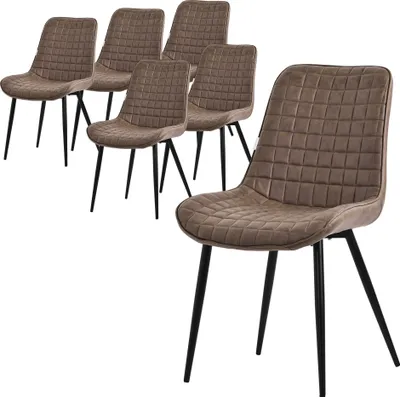Produktbild von ML-Design Esszimmerstühle 6er Set, Braun, Sitzfläche aus Kunstleder mit schwarzen Metallbeinen, Küchenstühle mit Rückenlehne