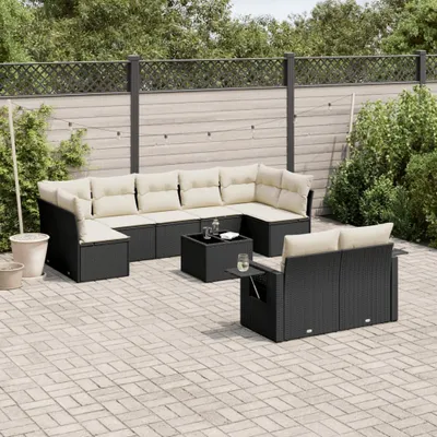 Produktbild von Design 10-tlg. Garten-Sofagarnitur mit Kissen Schwarz Poly Rattan, Gartenmöbel-Sets 2024 Neu