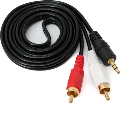 Produktbild von SYSTEM-S Cinch 2 RCA Kabel 1,5m Stecker zu AUX 3,5 mm Klinke Stecker Stereo AV in Schwarz