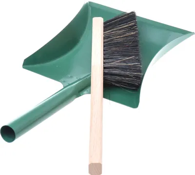 Immagine prodotto di Paletta in metallo con manico corto in metallo - paletta per pulire e spazzare + scopa a mano con manico lungo - scopa in legno - paletta (verde)