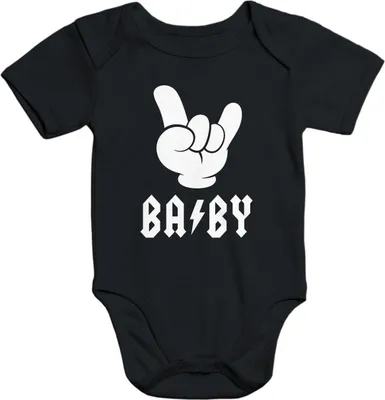 Produktbild von Kurzarm Baby Body BABY Hardrock Heavy Metal Baumwolle Moonworks® schwarz 0-3 Monate
