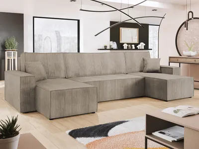 Produktbild von MIRJAN24 Wohnlandschaft Karl U Cord, Eckcouch mit Bettkasten und Schlaffunktion, Schwarze Füße, Kissen mit Reisverschluss, 312x145x82 cm (Farbe: Poso 02)