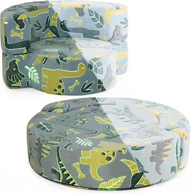 Imagen del producto de Sofá infantil 2 en 1, redondo, sofá de juegos que brilla en la oscuridad, sofá para niños acolchado con funda desmontable, sillón infantil para niños y niñas a partir de 3 años (azul)