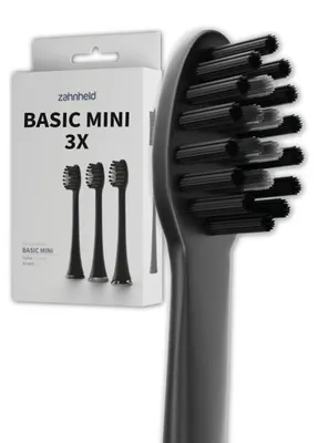 Produktbild von Zahnheld Bürstenkopf Ersatzbürsten Basic Mini - ideal für Gero Schallzahnbürste, 3 Stück, Schwarz, kleine Wechselköpfe, für Kinder geeignet