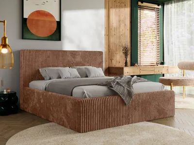 Produktbild von MKS MEBLE Polsterbett mit Bettkasten TILIANO CLASSIC Doppelbett mit Kopfteil 160x200 Lattenrost Gasfeder Orange Cord