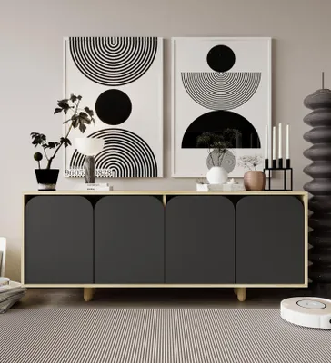 Produktbild von Skye Decor, Hochwertiger Konsolentisch, 180 x 75 x 45 cm, Sapphire Oak & Anthrazit | 100% melaminbeschichtete Spanplatte, Wandmontage möglich, skandinavisches Design, viele Regale.