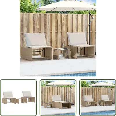 Produktbild von The Living Store Sonnenliegen 2 Stk. mit Tisch Beige Poly Rattan