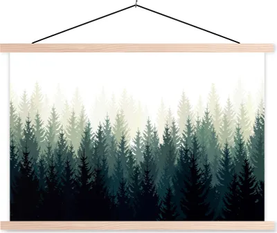 Produktbild von MuchoWow® Textilposter Wald - Bäume - Illustration 60x40 cm mit holzfarbenen Rahmen - Bilder