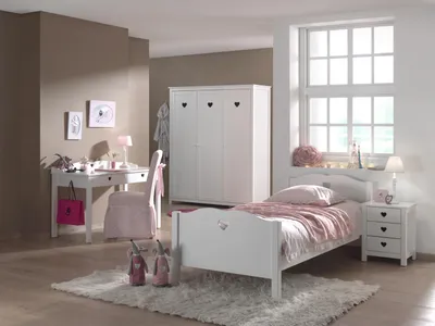Produktbild von Set Amori best. aus: Einzelbett, Nachtkonsole, Schreibtisch und Kleiderschrank 3-trg., Weiß