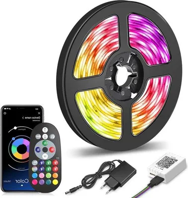 Obrázek produktu pro Sada LED pásků 15 m, Bluetooth RGB, s dálkovým ovládáním a aplikací – synchronizace s hudbou – světelný pás pro výzdobu skříněk a domácnosti
