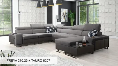 Produktbild von XXL Couch Große Wohnlandschaft U-Form MELODIE VIII - GRAU FREYA 210.23 + TAURO 8207