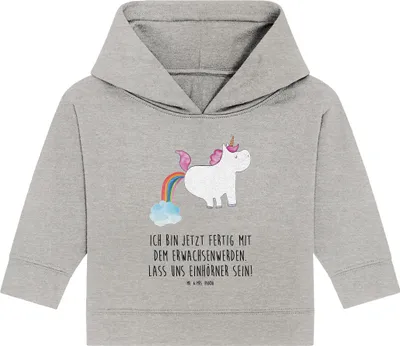 Produktbild von Mr. & Mrs. Panda Organic Baby Hoodie Einhorn Pupsen 24. - 36. Monat - Heather Grey - Geschenk, Lustig, Freundin, Kapuzenshirt, Kapuzensweatshirt, Unicorn, Regenbogen