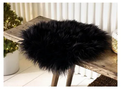 Produktbild von Sitzkissen aus Kunstfell in Schwarz, Ø 40 cm, Dekofell, Stuhlauflage, Sitzpolster, Stuhlkissen