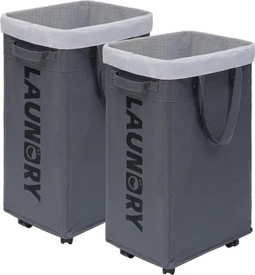 Produktbild von Famanu Wäschekorb mit Rollen 75 Liter - Grau, 2er Set