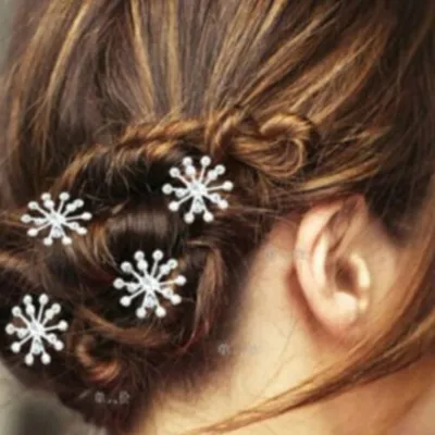Produktbild von 2 Strass Perlen Haarnadeln Braut Kommunion Hochzeit Blumen Haarschmuck Modell 1