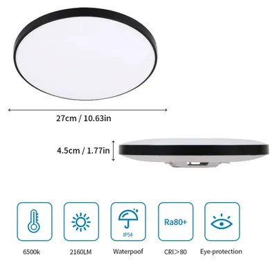 Image de Plafonnier LED - A6302 - 24 W - Rond - 30 cm - Non dimmable - Blanc - Pour salle de bain