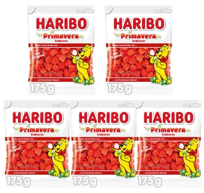 Image de Bonbons gélifiés Primavera Erdbeeren 175 g - Haribo - 5 paquets