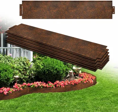 Produktbild von QEENTOE Rasenkante Metall Beetumrandung Mähkante Palisade, 50mx18cm Rasenkante Verzinkt, 50 Stücke 100cmx18cm, Rost
