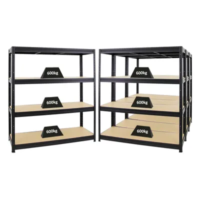 Produktbild von Mega Deal | 4x Schwerlastregal DINO | HxBxT 180x160x60cm | 4 MDF-Platten-Ebenen 6,5 mm | Fachlast 600kg | Schwarz