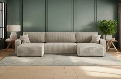 Produktbild von Kaiser Möbel Ecksofa mit schlaffunktion und bettkasten, Sofa U-form, Couch U-form MILANO Dicker Cord Dunkelbeige