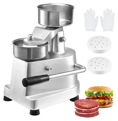 Productafbeelding van VEVOR Commerciële burger- en hamburgerpers, 100 mm / 4 inch, voor het maken van rundvleesburgers. Robuuste, voedselveilige roestvazenburgerpers. Keukenmachine voor het vormen van vlees, inclusief 1000 stuks patty-papier