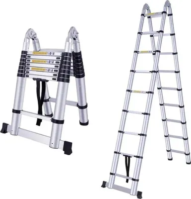Produktbild von 2-in-1 teleskopische Gelenkleiter / Stehleiter - 5,6 m, Aluminium
