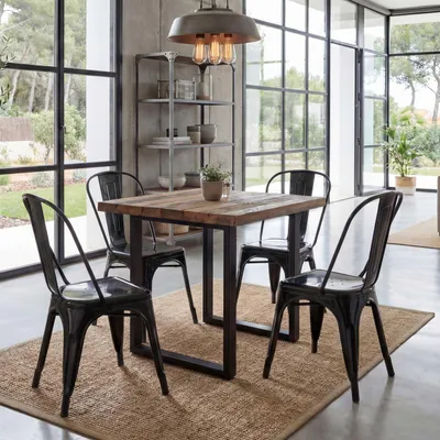 Obrázek produktu pro sada 4 židlí HWC-A73, stohovací židle bistro, kovový průmyslový design stohovatelný  černá