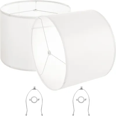 Produktbild von VEVOR Lampenschirm Trommel 40 x 40 x 30 cm (oben x unter x hoch), 2 Stk. große Ersatzschirme aus Leinen + PVC, Lampenschirm mit Harfe für Tischlampen Stehlampen Pendelleuchten (Cremeweißes Leinen)