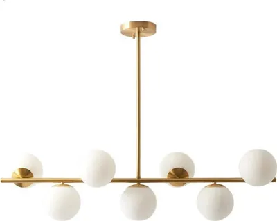 Produktbild von KCO Moderne goldene Decken-Kronleuchterlampe mit weißen Milchglaskugeln, verstellbarer Schlafzimmer-Anhänger-Kronleuchter für Esszimmer, Wohnzimmer, Küche