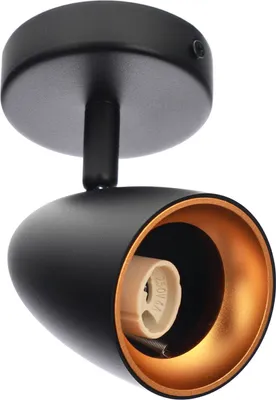 A black and gold ceiling spotlight with a GU10 socket.