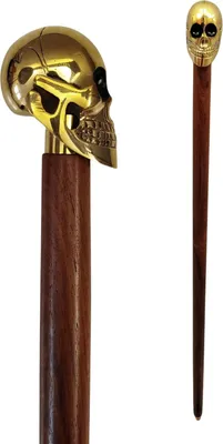 Produktbild von Totenkopf Spazierstock aus Holz mit goldenem Griff aus Metall