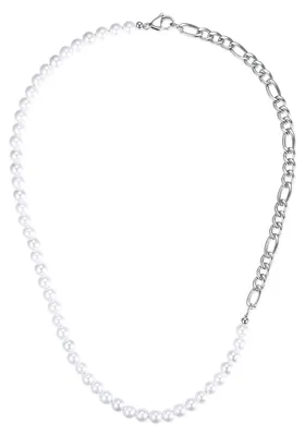Herren-Parelkette, Schelpparel, 50 cm, Edelstahl, Figaro, Karabiner