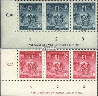 Produktbild von Briefmarken DDR 1955 Mi 470Y I DV-471Y I DV mit Druckvermerk (kompl.Ausg.) seltenes Wasserzeichen gestempelt Internationale Radfernfahrt für den Frieden