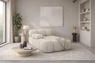 Image de chaise longue modulable, tissu bouclé Abriamo, beige, version gauche, Selia
