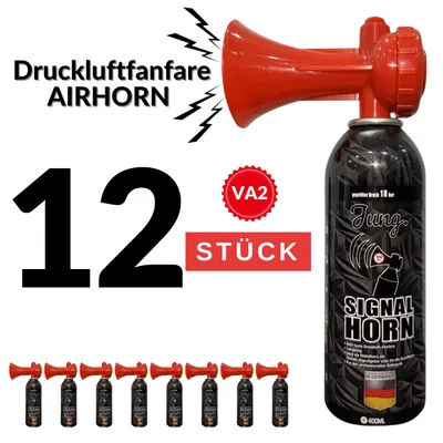 Produktbild von JUNG VA2 Druckluftfanfare Air Horn Profi Qualität 12x400ml, 150 Lange Signale, Fanfare für WM 2026, Europameisterschaft, als Warnsingnal, Hupe Tröte
