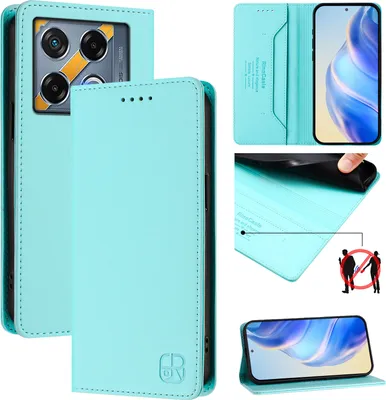 Produktbild von Lederhülle für Infinix GT 20 Pro 5G Hülle Flip Brieftasche Kartenfächern Ständer Schutzhülle Türkis