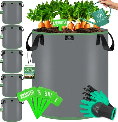 Produktbild von KESSER® Pflanzsack aus Vlies mit Namensschildern, Sichtfenster & Griffen – ideal für Gemüse, Blumen & Obst