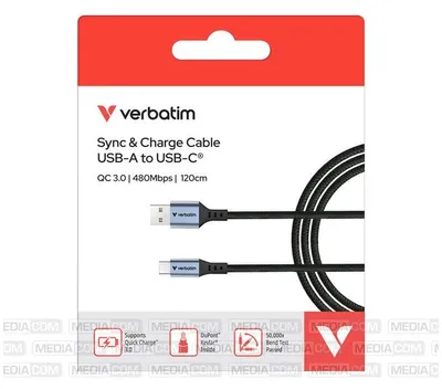 Obrázek produktu pro Verbatim 31843, 1,2 m, USB A, USB C, USB 2.0, 0,48 Gbit/s, Černá