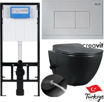 Produktbild von Japar | Wc Mit Bidet - 51x35,5cm - Creavit Rimoff Schwarz Matt - Integriertes Bidet - Hängendes Wc
