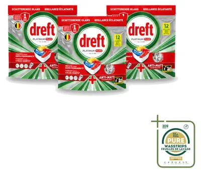Produktbild von 3 x Dreft Platinum Plus All-in-One Geschirrspültabs Lemon - 186 g - Vorratspackung - 3 Stücke