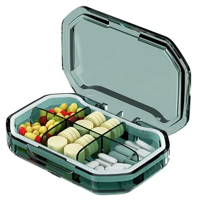 Produktbild von Tägliche Pillenbox, 6 Fächer, tragbare Pillendose, Mini-Pillenbehälter für die Hosentasche, Medikamentenbox, grün