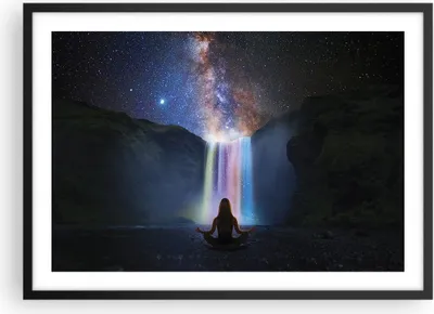 Produktbild von Gerahmtes Poster - Schwarzer Rahmen - Wasserfall die Sterne Meditation - 70x50 cm - Wand Bild - Wanddeko - Wandbilder - Kunstposter - Wandposter - Bilderrahmen - Bilder - Kunstdruck - P2BAA70x50-4774