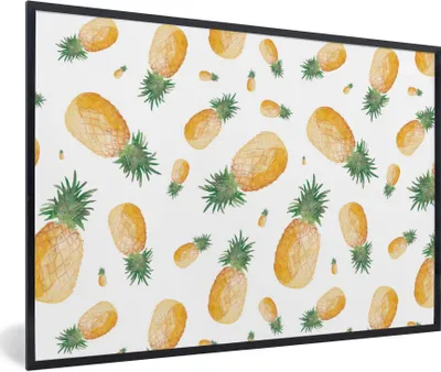 Produktbild von MuchoWow® Gerahmtes Poster Ananas - Obst - Weiß 90x60 cm - Poster mit Schwarzem Bilderrahmen Wandposter Rahmen Foto Bilder - Fotorahmen - Foto-Plakat