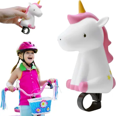 Imagen del producto de Timbre para bicicleta con diseño de dinosaurio y unicornio, de 14,5 x 6,5 cm, ideal para bicicletas infantiles