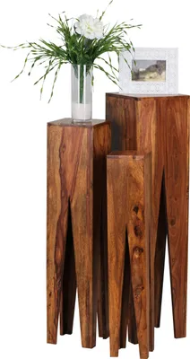 Produktbild von WOHNLING Sheesham Massivholz Blumentisch 3er Set Satztisch Säulentisch Dekosäule