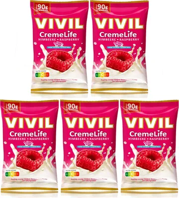 Immagine prodotto di Vivil Creme Life caramelle fruttate al lampone senza zucchero 90g confezione da 5