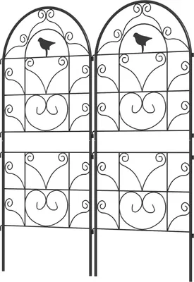 Zdjęcie produktu dla Metalowa kratka Zestaw 2 szt. do zatykania Nierdzewna krata z motywem ptaków do roślin pnących 50 x 120 cm Krata do roślin doniczkowych Krata do roślin do pomidorów Kwiaty Rośliny pnące Czarny Aosom