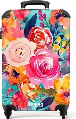 Produktbild von NoBoringSuitcases.com® Koffer Handgepäck Trolley Rollkoffer Kleine Reisekoffer mit 4 Rollen - Blumen - Ölfarben - Natur - Cabin Size < 55x40x23 cm & 55x40x20 cm - Fotokoffer - Kabinenkoffer - BoardgepäckHandgepäck Koffer 55x35x20 cm, 36L,